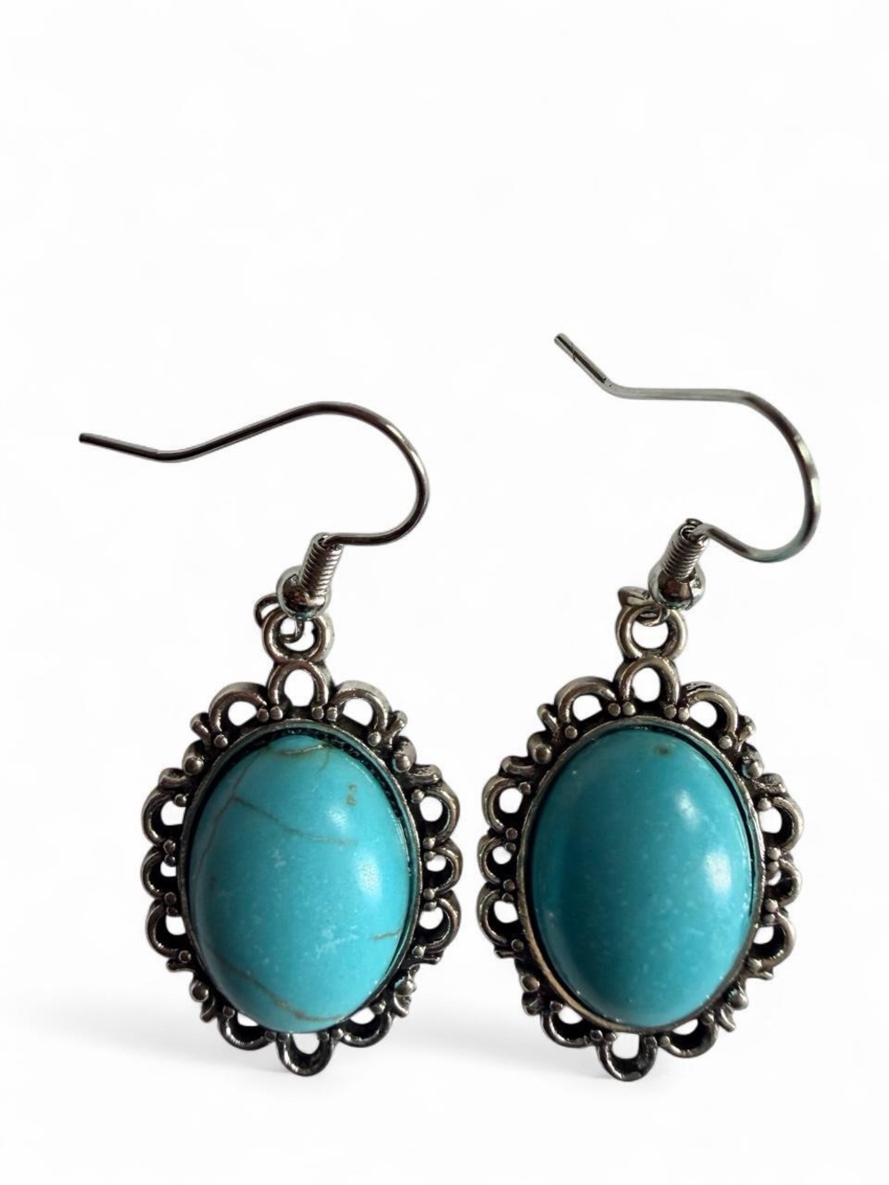 Handmade Artisan Turquoise & Silver Filigree Earrings - Picture 5 of 5